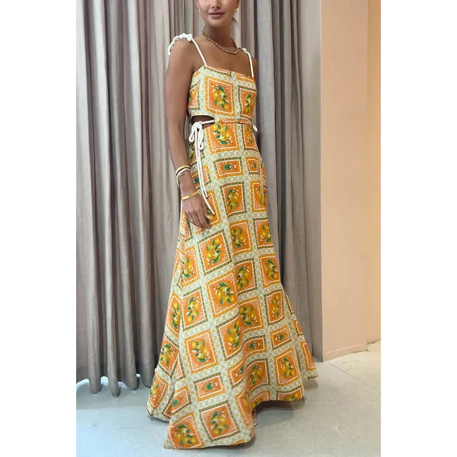 BWQ فستان الشاطئ المثير للنساء 2023 ملابس السباحة بوهو بيكيني التستر كيمونو بلا أكمام رداء فستان زهرة الطباعة مائل الرقبة فستان ماكسي