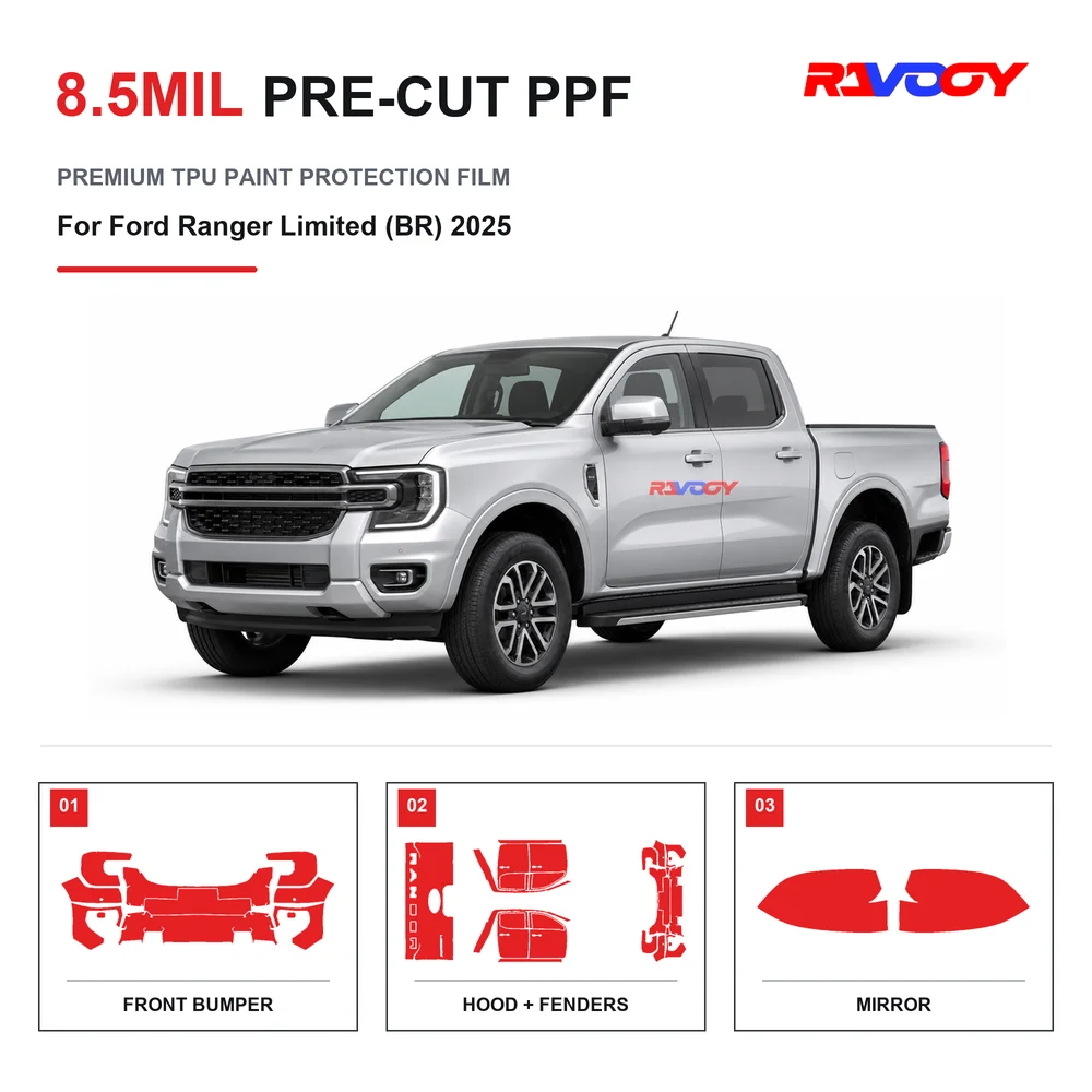 Precut PPF For Ford Ranger Limited (BR) 2025 8.5mil TPU Clear Paint Protection Film Self Healing Hydrophobic UV Stone Chip Guard