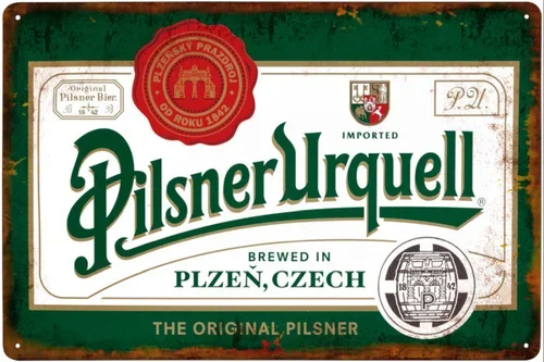 Metal Sign, Pilsner Urquell Period Advertisement, Vintage Aluminum Wall Decor Plaque