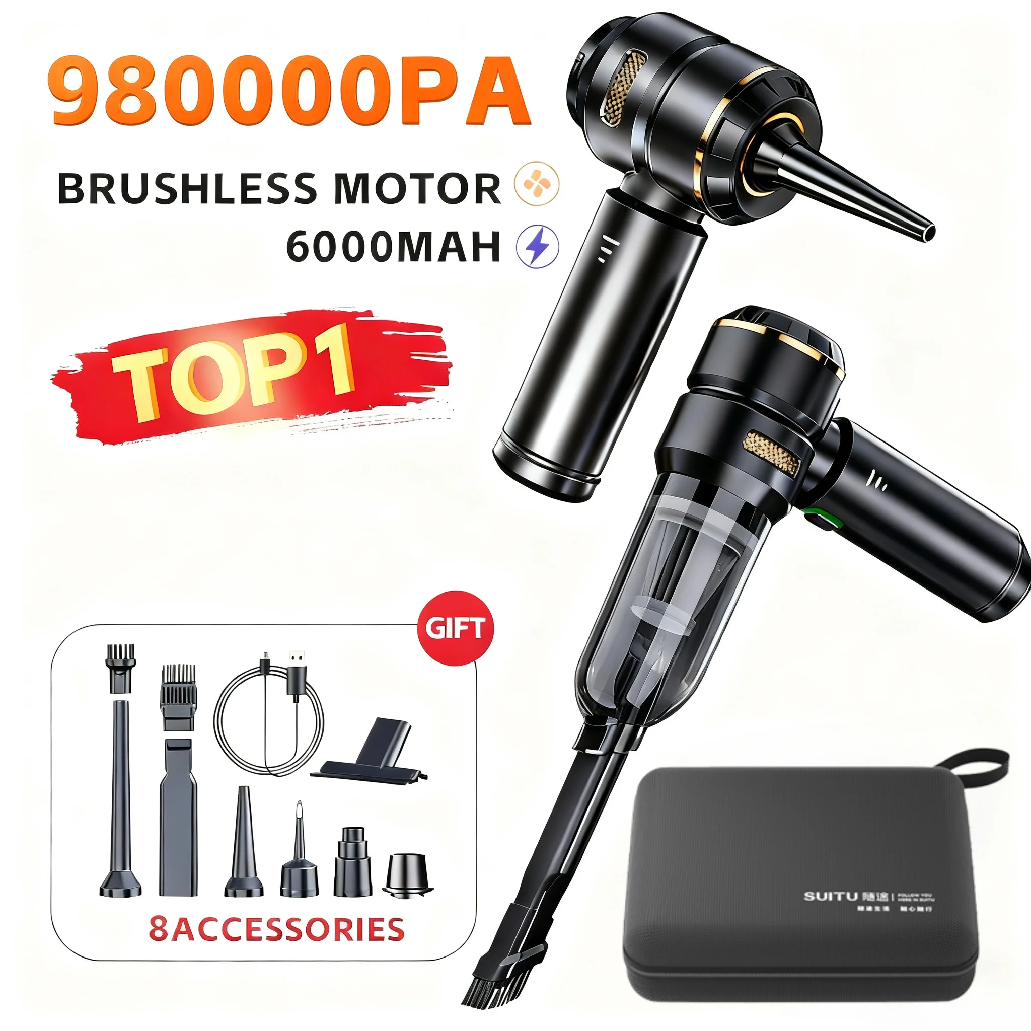 

Car Vacuum Cleaner High Power Portable Handheld Wireless Brushless Motor Cleaning Machine Powerful Air Duster for Home Appliance