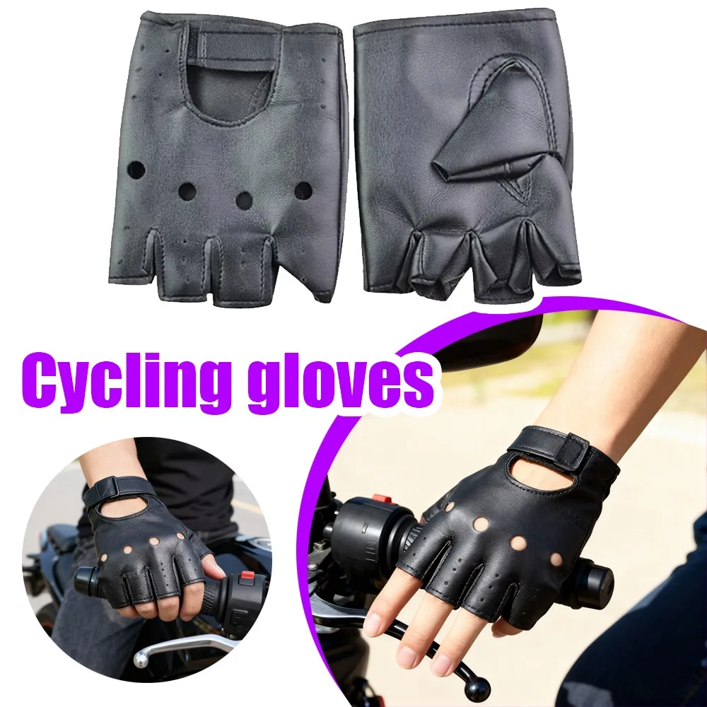 

Artificial Leather Fingerless Gloves Men Unisex Half Finger Mittens For Punk Hip Hop Driving Motorcycle Performance Party