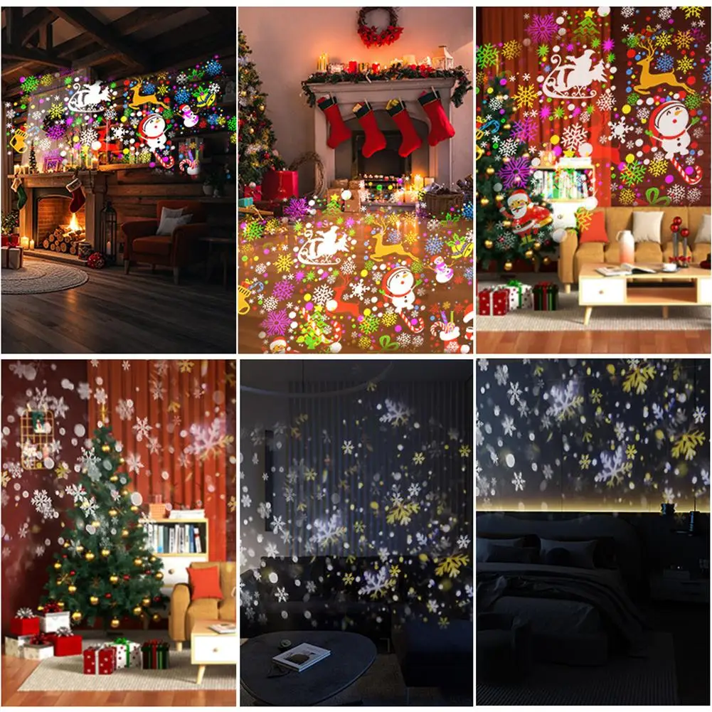 Christmas New Year Decor Snowflake Projection Light USB Rechargeable Xmas Holiday Party Rotating Snowflake Projection Garden Dec