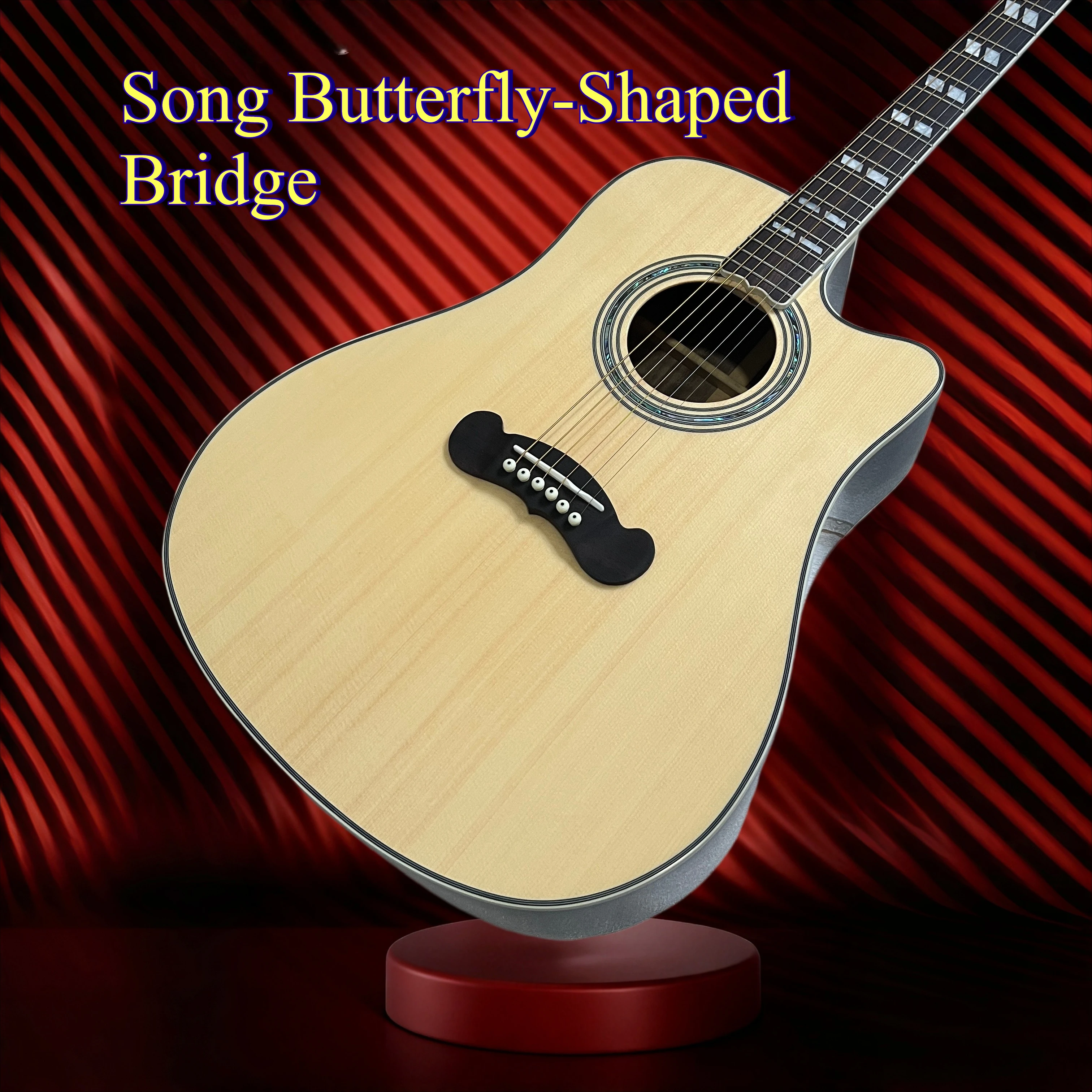 Song Natural Gloss Cutaway Acoustic Guitar Butterfly‑Shaped Bridge Rosewood Fingerboard Folk Advanced Practice Stage Show