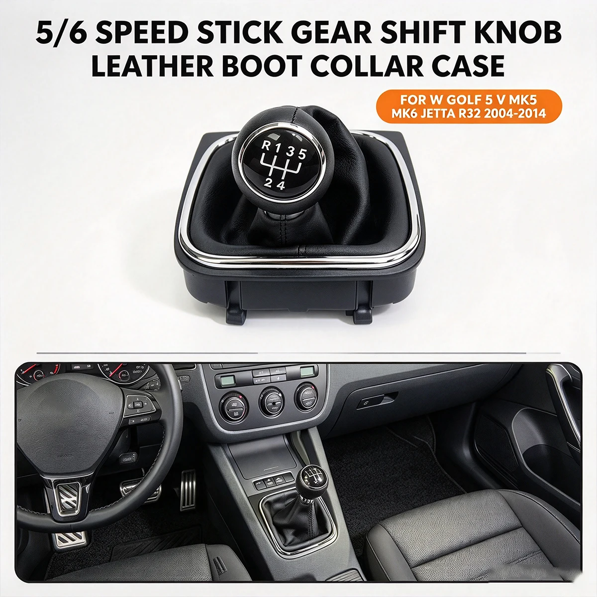 5/6 Speed Gear Shift Knob For Volkswagen VW Golf 5 MK5 MK6 Jetta R32 2004-2014 Leather Boot Collar Case Manual Shifter Interior