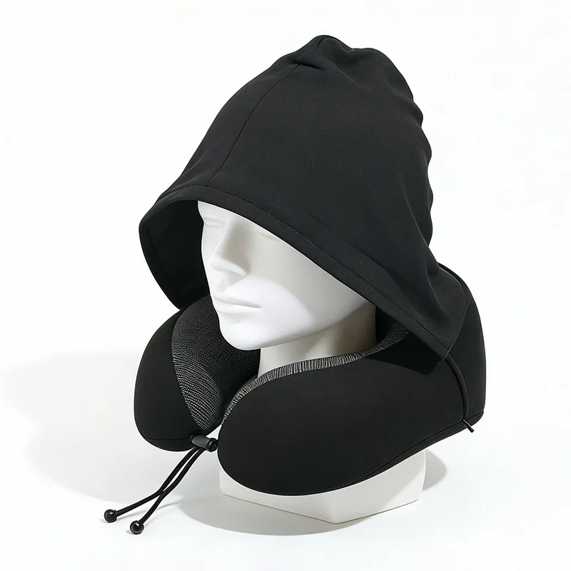 

Hooded Memory Foam U-shaped Pillow Neck Pillow Neck Support Light Blocking Airplane Travel Sleep Pillow Portable U-shaped Pillow