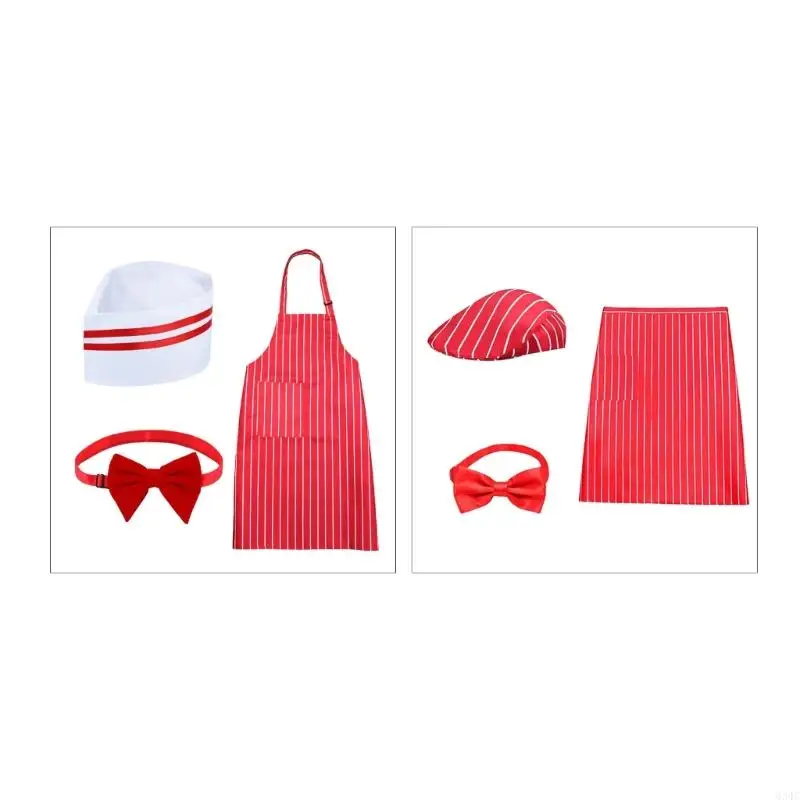 3Pcs Adult Waiter Costume Accessory Outfits Halloween Carnival Cosplay Costume Sodas Jerk Costume Stripe Apron,Caps and Bowtie
