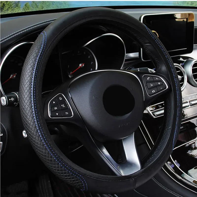 Car Steering Wheel Protection Cover Non Slip Sweat Absorbent Fiber Leather Handle Cover Bread Off Road Pickup Sedan Accessories