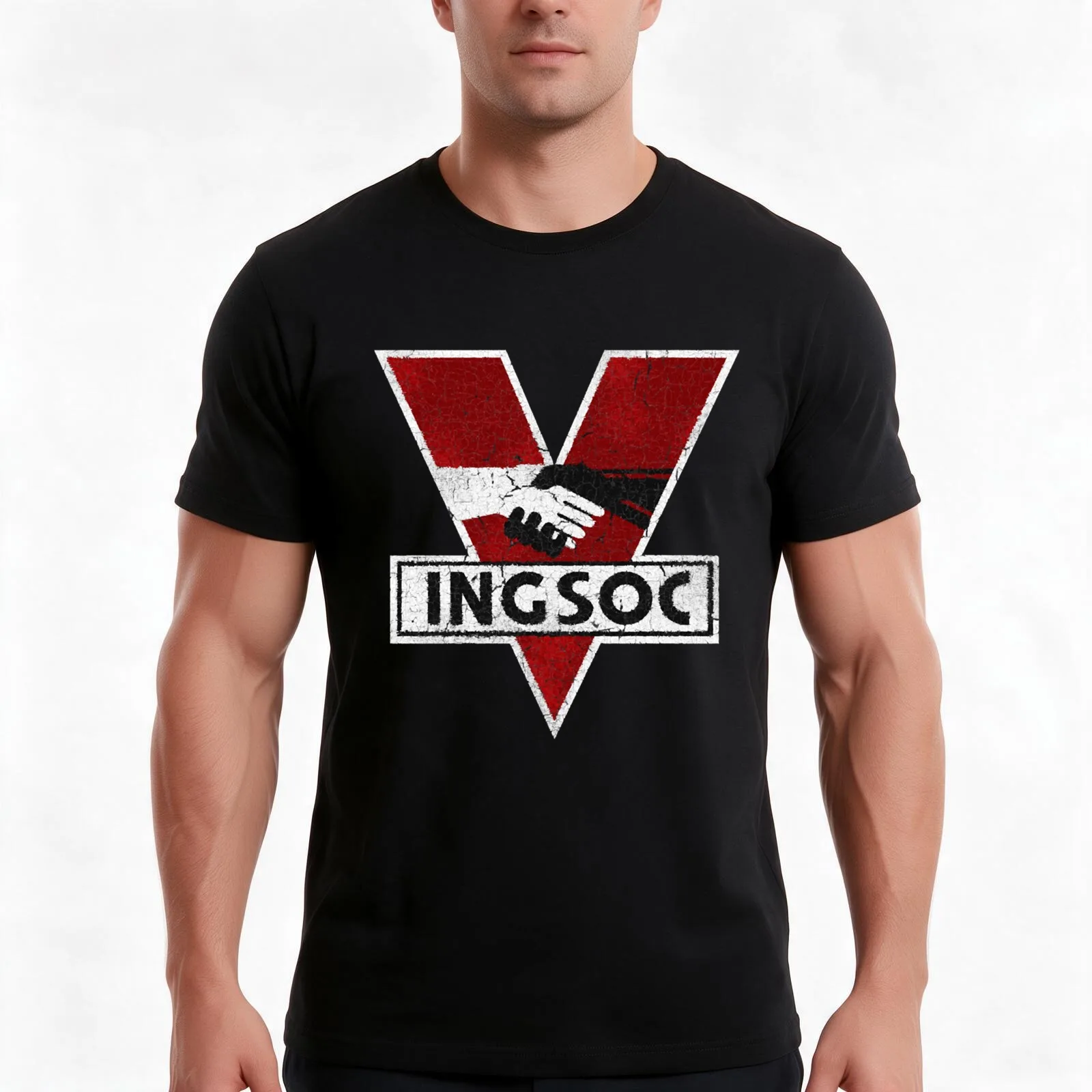 INGSOC T-Shirt, Summer Casual Cotton Tee, Oversized Streetwear Tops, Vintage Graphic Print, Loose Fit Short Sleeve, 100% Cotton