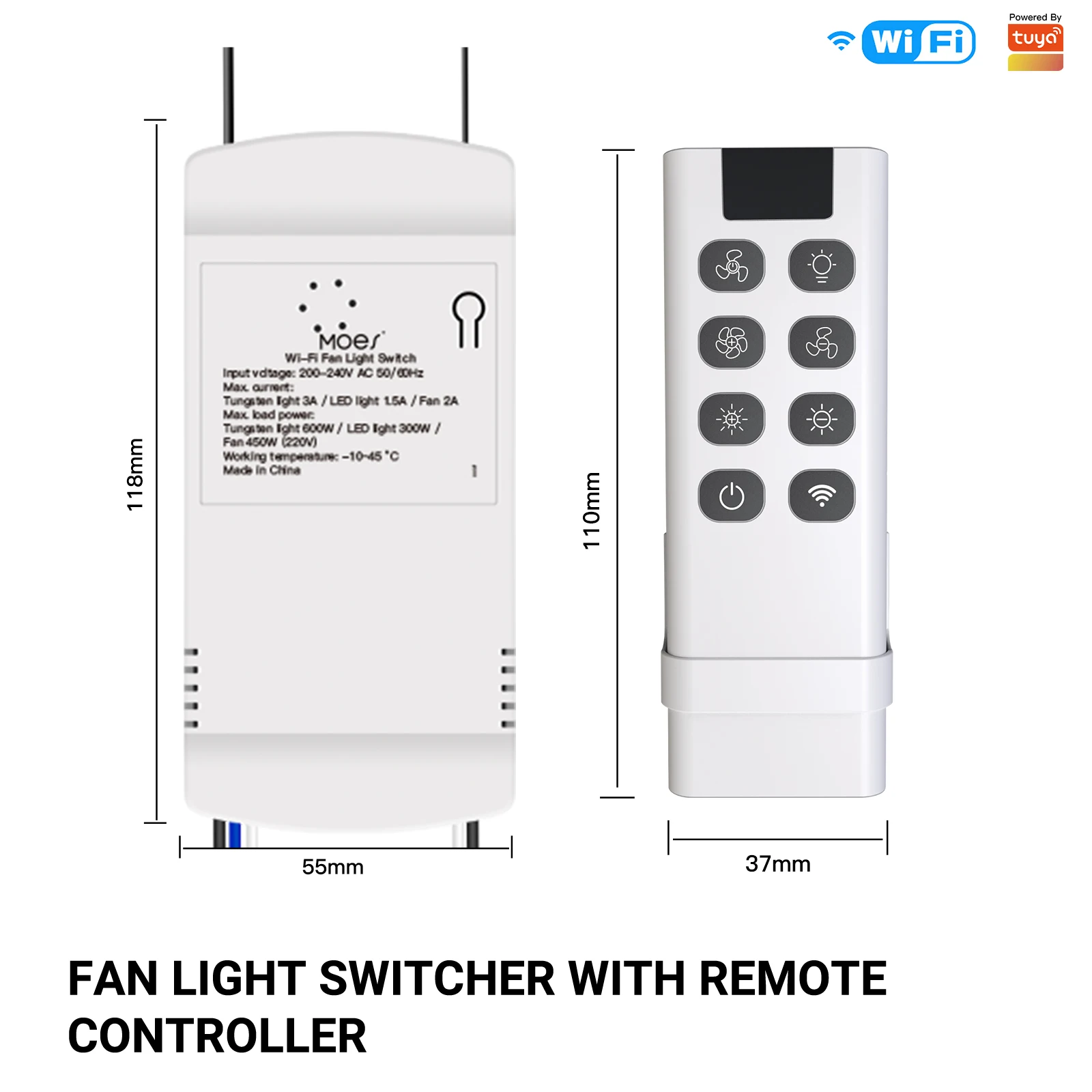 MOES Módulo de interruptor de ventilador de techo inteligente, Wi-Fi, Control de ventilador y luz por separado con aplicación o voz, Compatible con