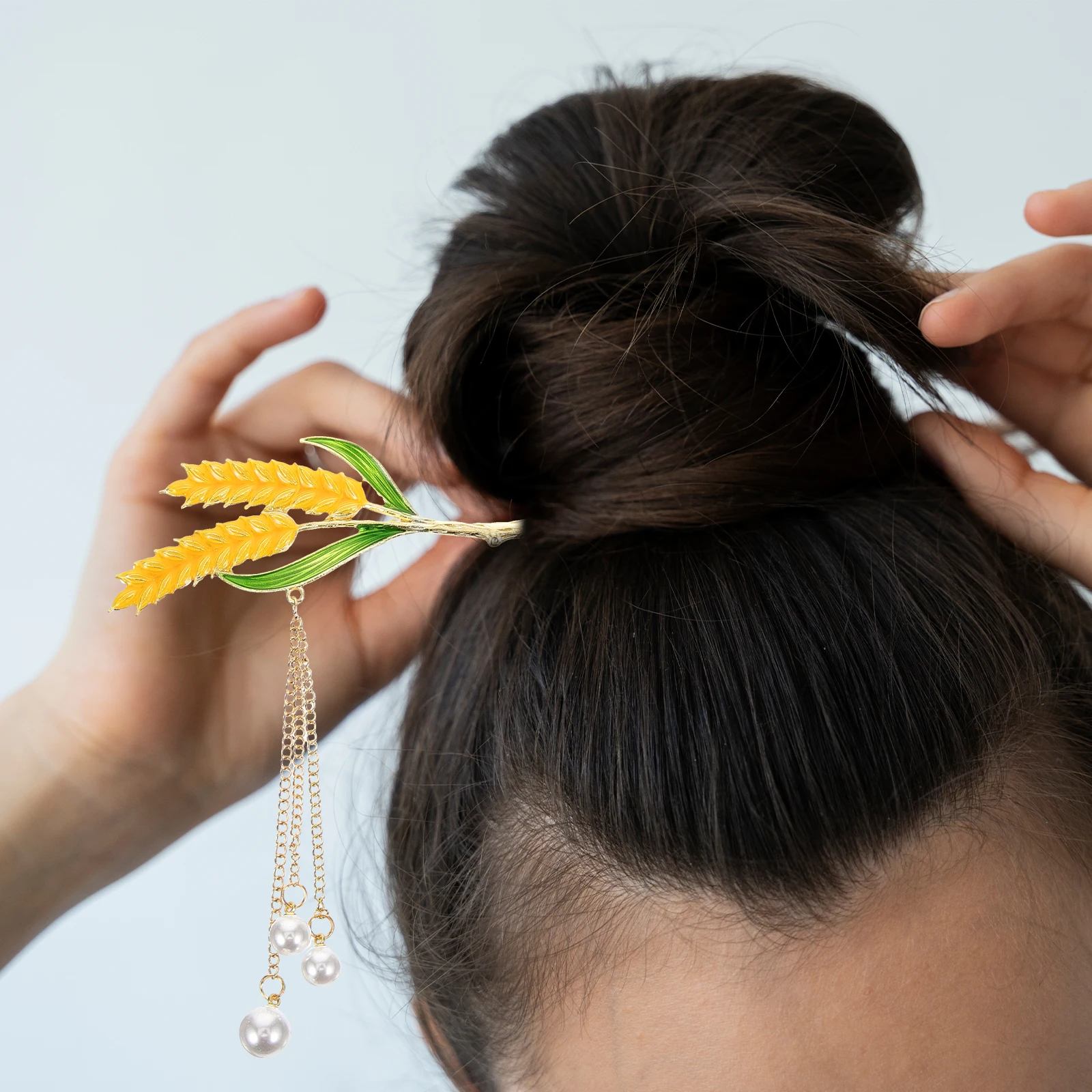 

Chinese Traditional Hairpin Fine Craftsmanship Wheat Tassel Chain Decor Hanfu Alloy Chignon Hair Chopsticks Styling Accessories