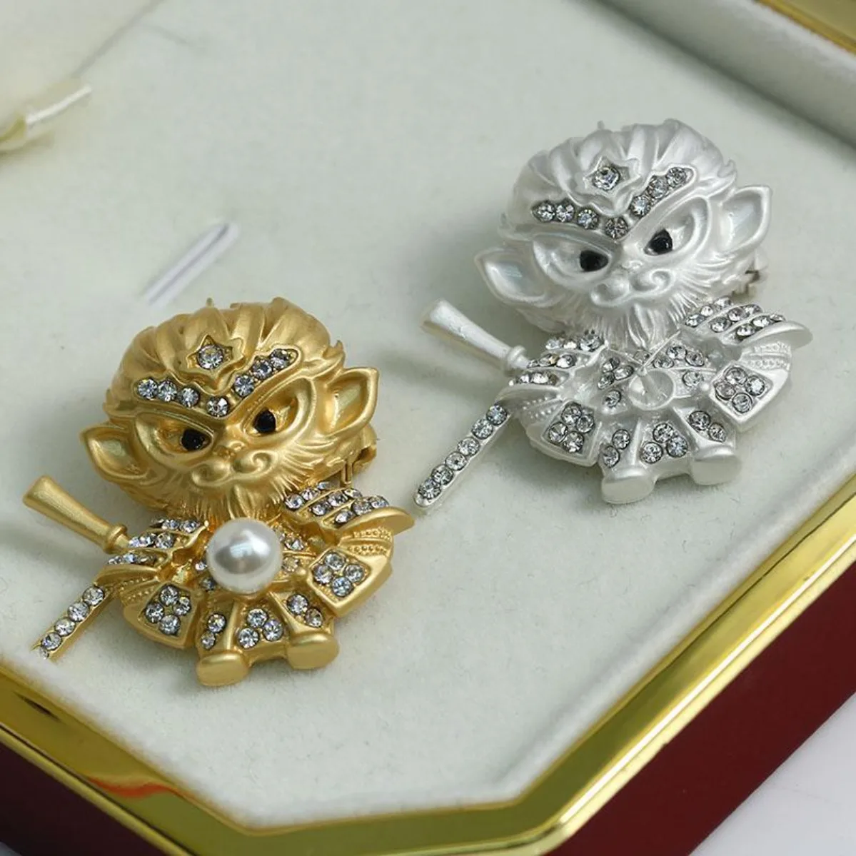 Alloy Gold Plated Golden Monkey Brooch Blank, Chinese Style Great Sage, Creative Suit DIY Pearl Corsage Accessory