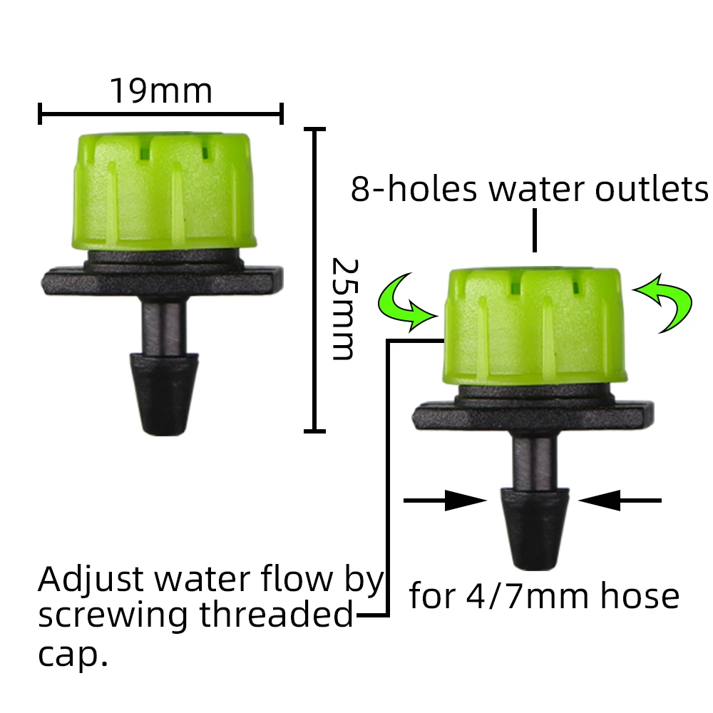 50PCS Garden Irriate Adjustable Drippers 4/7MM Barb Tee Connectors Micro Drip Irriation Emitter Anti-Clogging for 1/4'' Hose