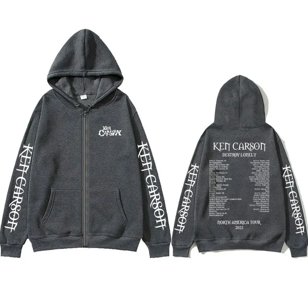 Rapper Ken Carson Destroy Lonely North America Tour Zipper Hoodie Male Hip Hop Vintage Zip Up Hoodies Men Oversize Zip Up Jacket