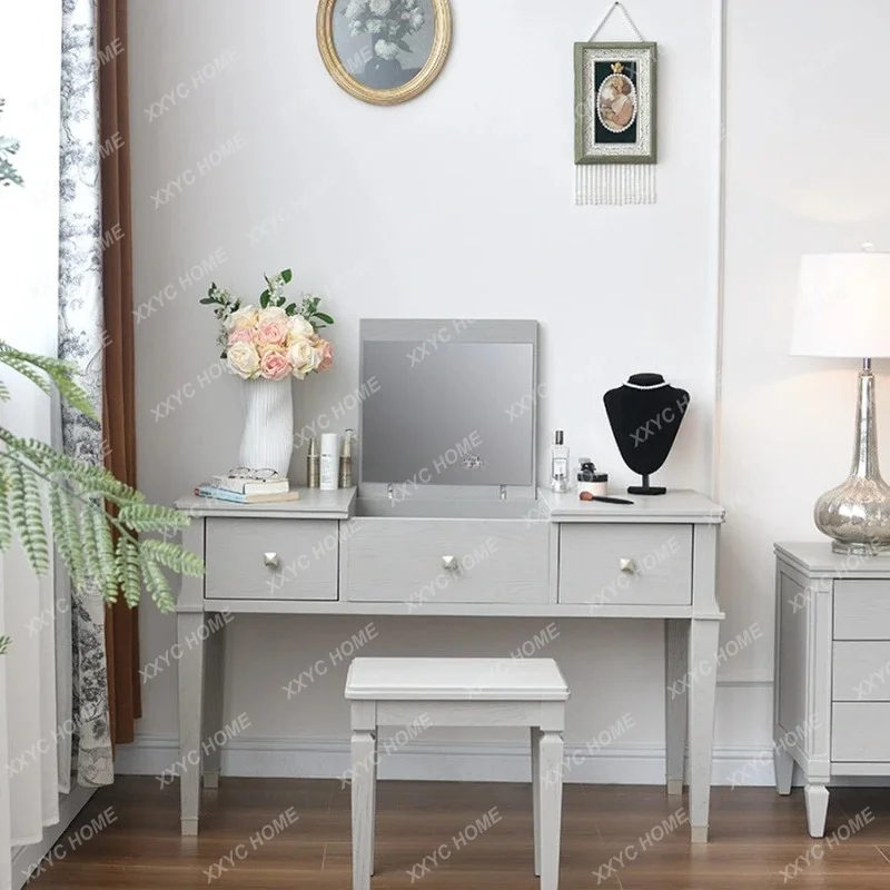 XX simple bedroom dresser makeup mirror ash wood desk dresser integrated dual-purpose
