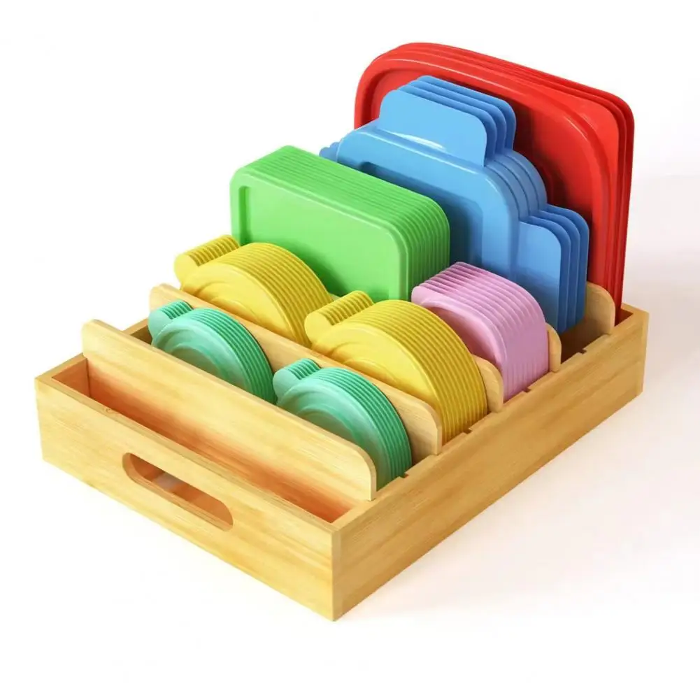 Dinner Plate Holder Bamboo Lid Organizer Box with Adjustable Dividers for Kitchen Cabinet Storage of Lids Dinner Plates Lid