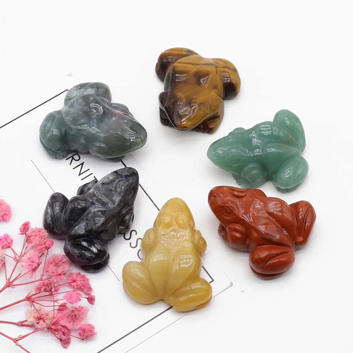 Frog Statue Natural Stones Room Ornament Hand Carved Reiki Figurine Opal Rose Quartz Agate Healing Crystals Aquarium Home Decor