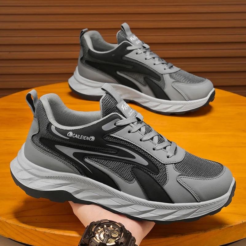 

High Quality Men's Sneakers Grey Black Color Block Running Shoes Soft Sole Sports Shoes for Men Jogging Gym Zapatos De Deporte
