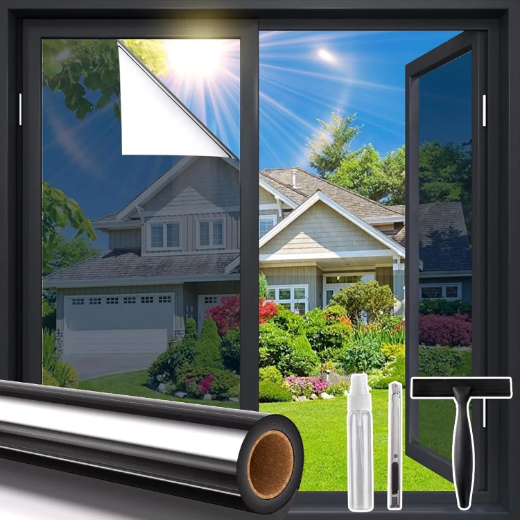 

One Way Window Privacy Film, Window Tint for Home, Reflective Mirror Glass Windows Coverings Heat UV Blocking See Out Not