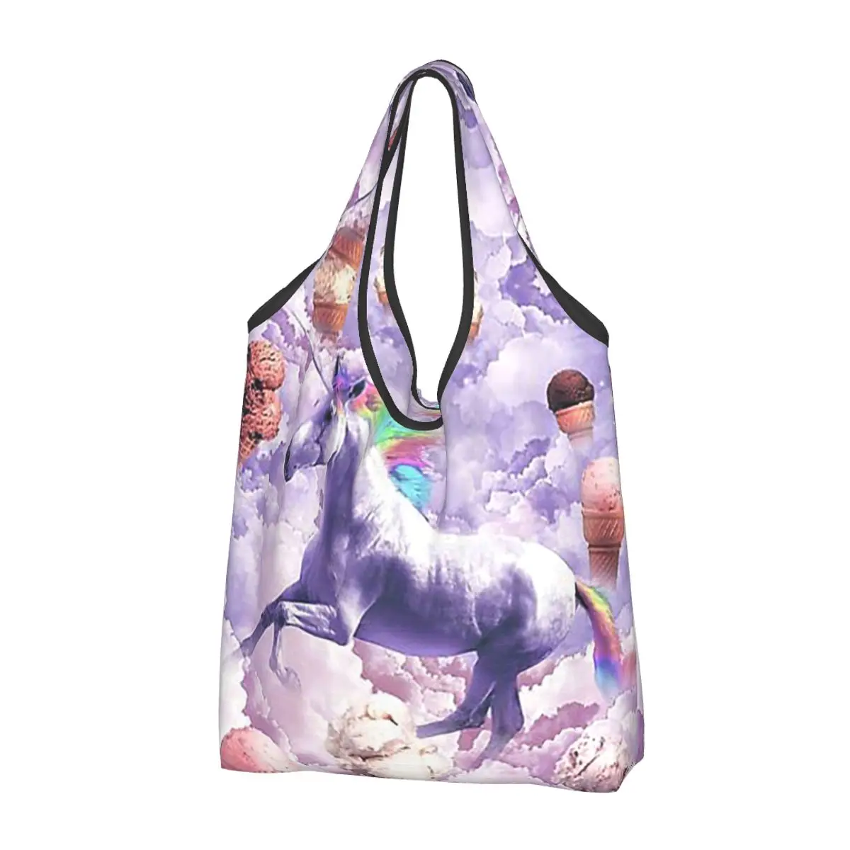 Ice Cream Unicorn Portable Tote Shopping Bags Reusable Shopper Bag Grocery Handbag Shoulder Bag