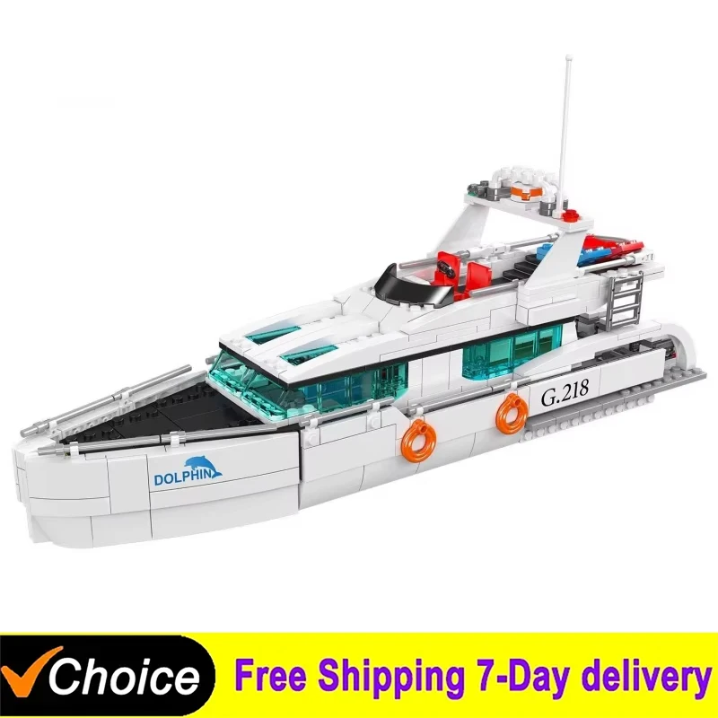 

With Original Box Creative White Dolphin Yacht Building Block Set Bricks Children's Educational Assembly Toy Birthday Gift