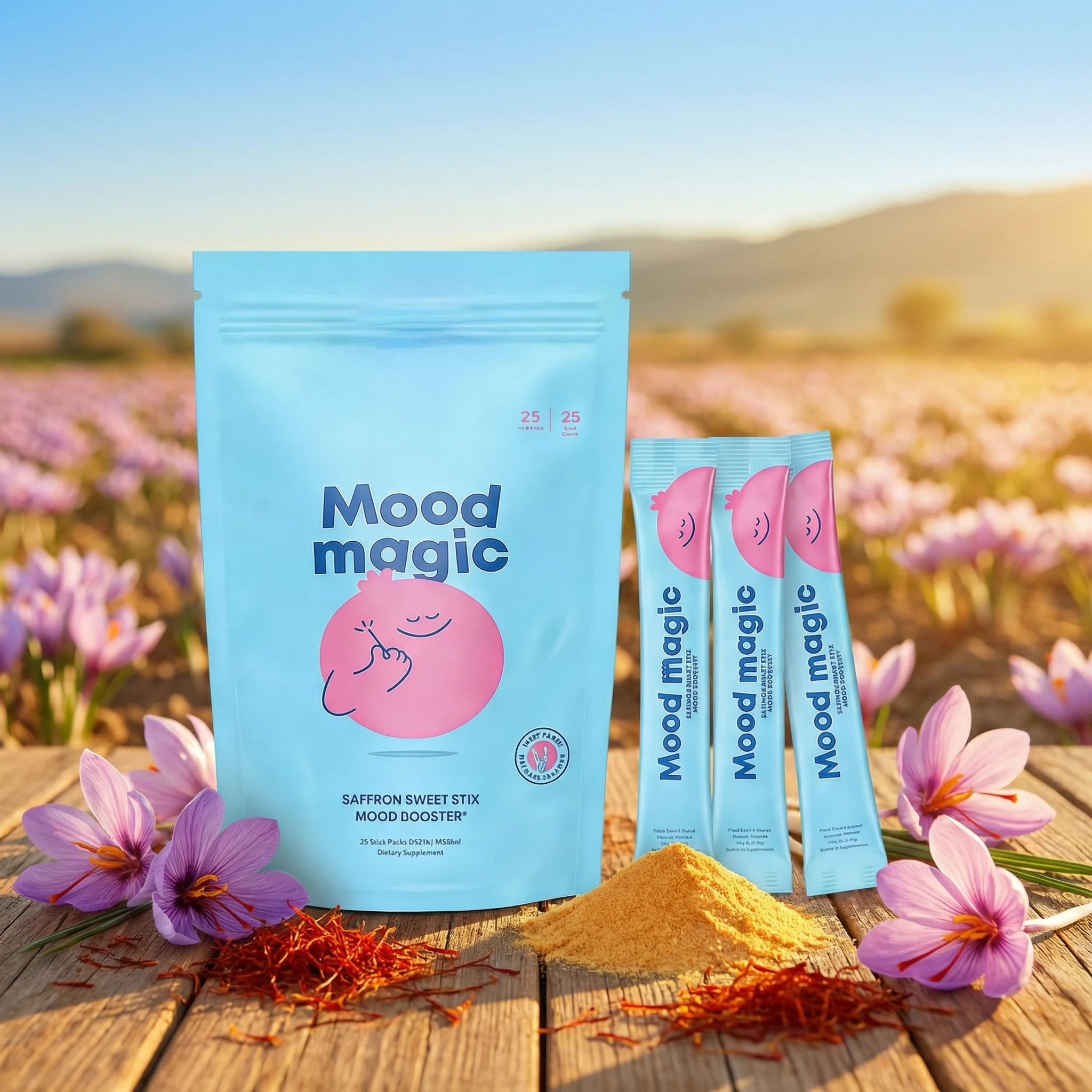 

Натуральные травяные палочки Pixie Sticks Mood Magic с шафраном, цитратом магния и витамином D3 для спокойного настроения и концентрации внимания, 25 порций