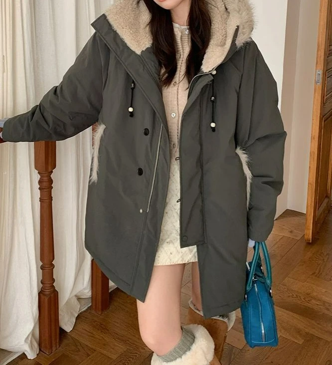 

Medium and Long 2025 Winter New Loose Cotton-padded Clothes with Fleece Cotton-padded Jackets