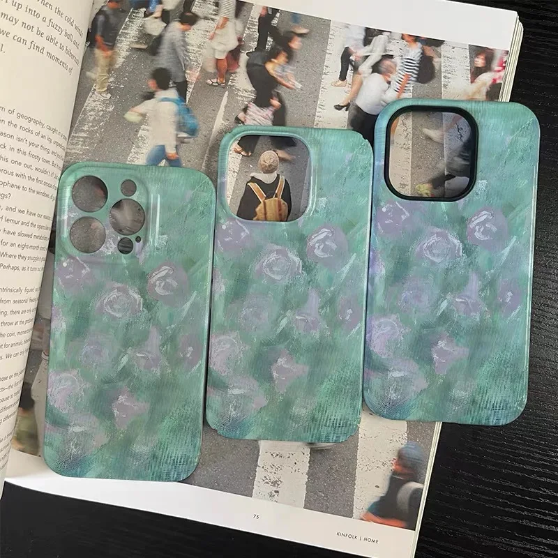 Green Rose Graffiti Oil Painting Phone Case for IPHONE 17Air 16E 15PROMAX 14 Plus 13 12 MINI 11PRO 16Plus XR Acrylic Phone Cover