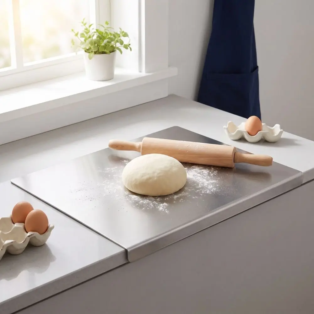 304 Stainless Steel Cutting Board Silver Non-Slip Edge Metal Chopping Board Multi-functional Easy to Clean Baking Pastry Board