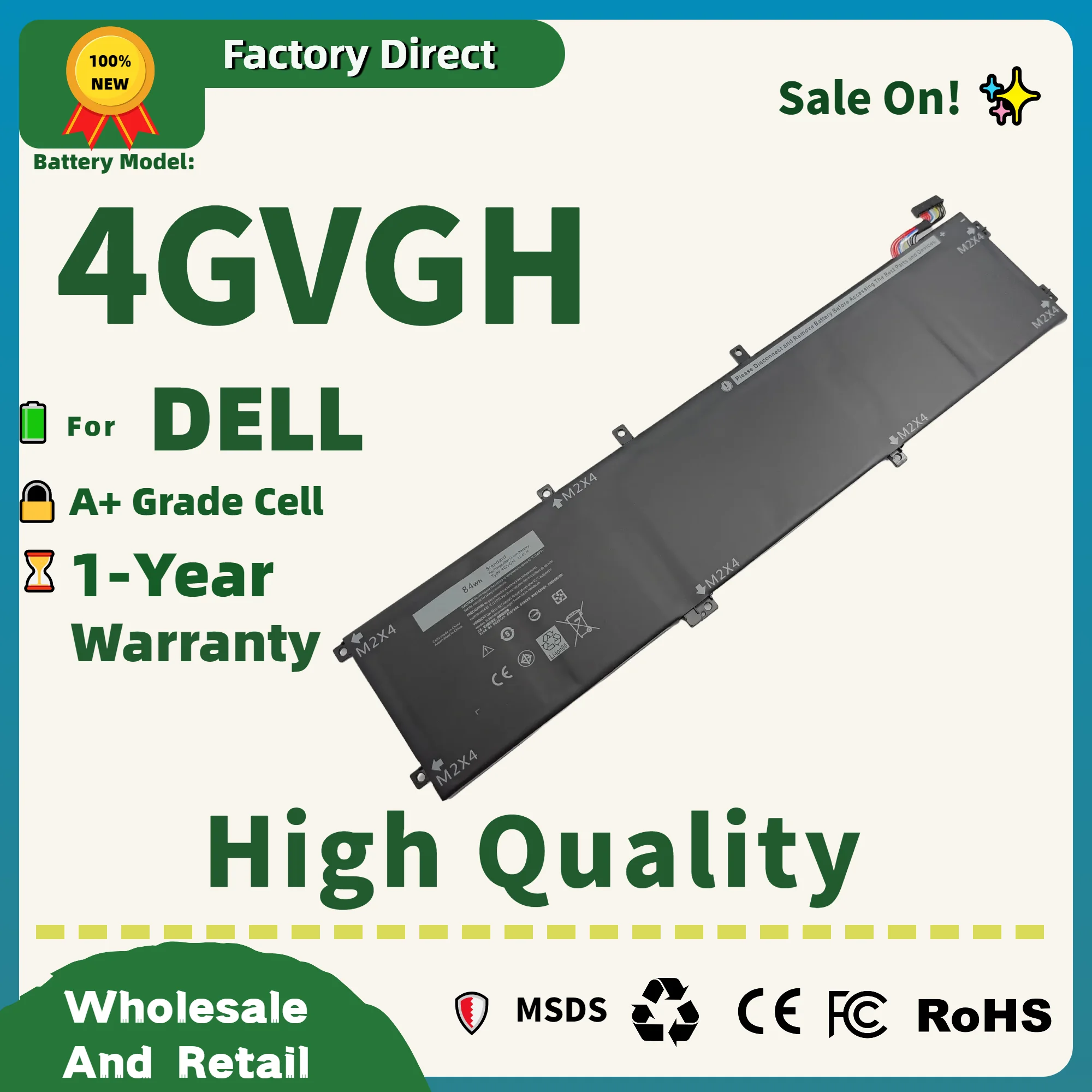 

Factory Direct! RRCGW 4GVGH Laptop Battery For Dell XPS 15 9550 Precision 5510 Series M7R96 62MJV