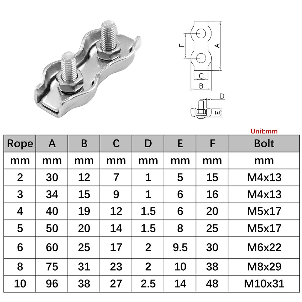 5/10Pcs M2-M8 Stainless Steel Double Post Bolt Clip Wire Rope Cable Clamp Caliper Rope Simple Grip DIY Cable Fastener