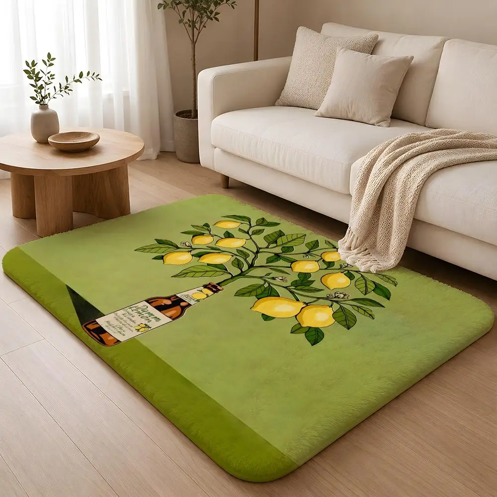 Lemon Tree Beer Orange Juice Floor Mat Flannel Rug Non Slip Absorbent Soft Washable For Entryway Hallway Bathroom Kitchen Decor