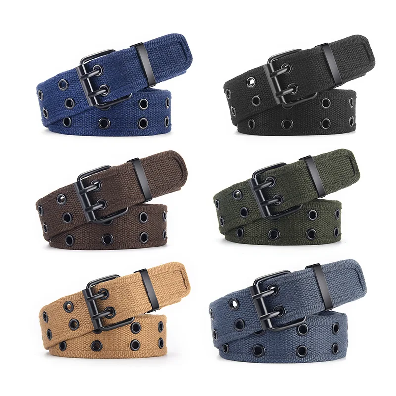 

Belt Fashion Double Pin Buckle Soft Cotton Double Row of Holes Punk Style Personality Trend Men and Women Decorative Wide Belt