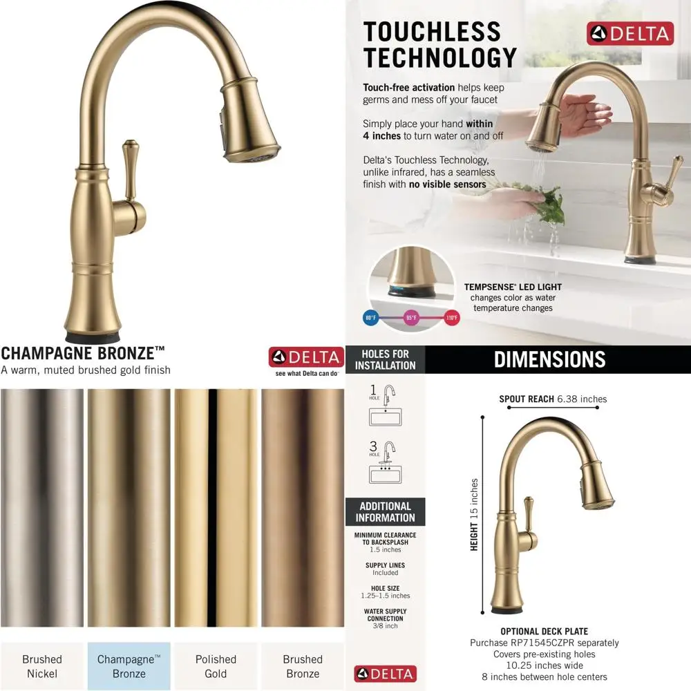 

Touchless Kitchen Faucet with Pull-Down Sprayer, Brushed Gold Finish, Single Hole, Champagne Bronze 9197TL-CZ-PR
