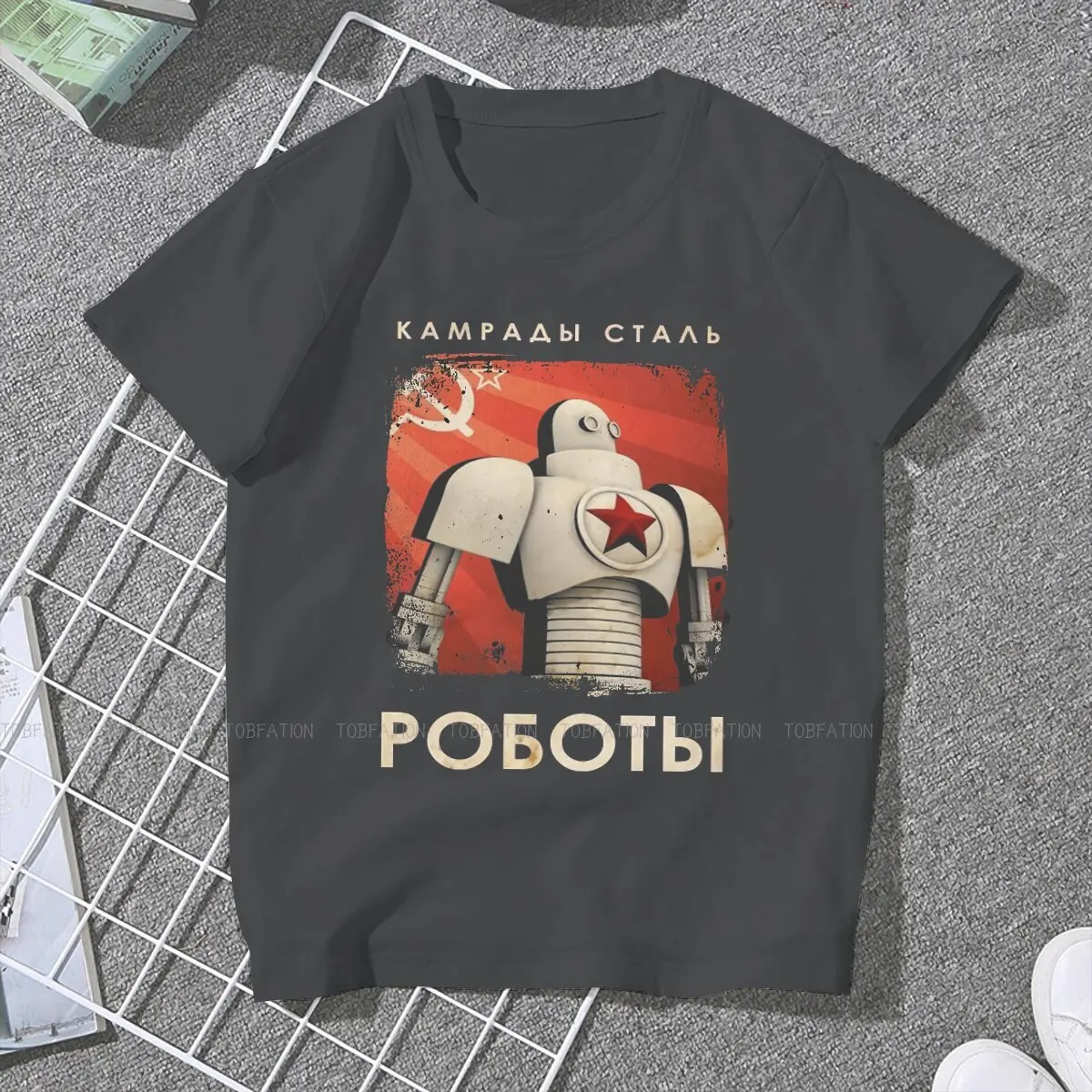 Russian USSR CCCP Women T Shirt Vintage Soviet Union Comrades of Steel Robot Propaganda Female Tops 4XL Tees Ladies Tshirt