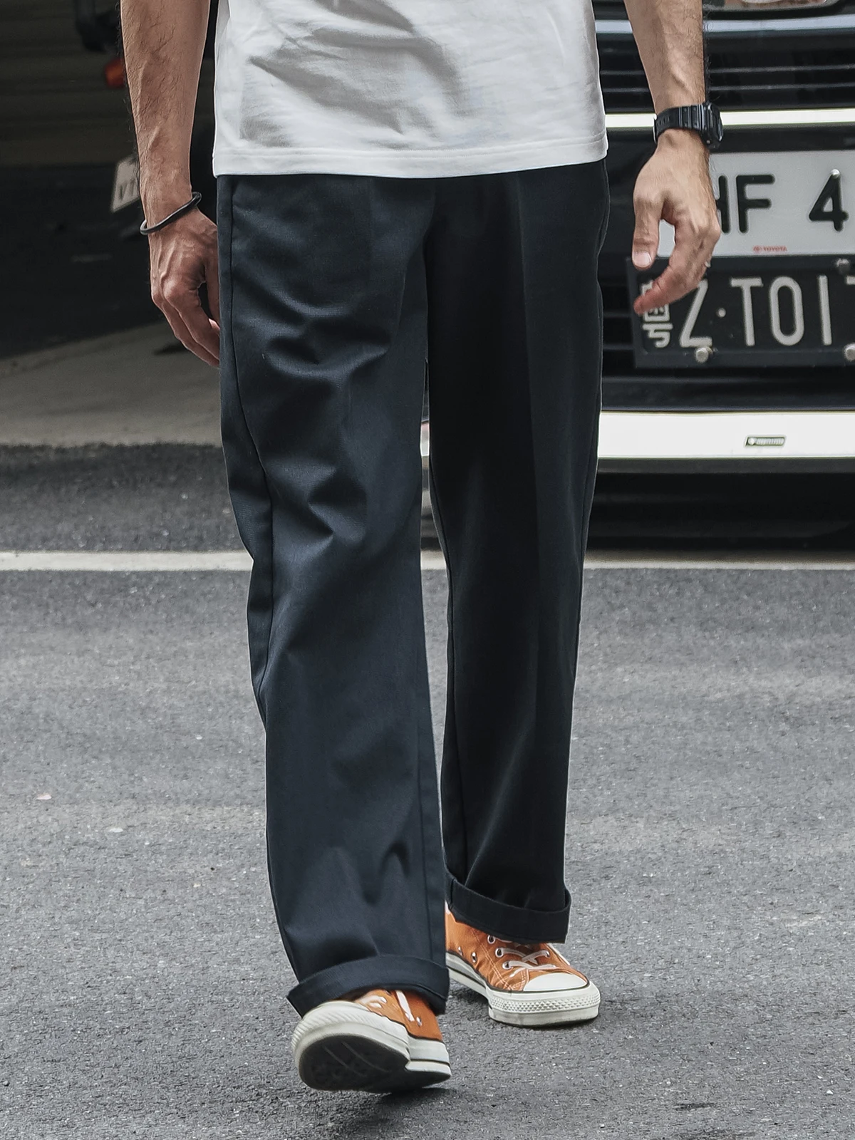 비 재고 면 폴리에스테르 작업 바지 남성용 편안한 스트레이트 컷 하이 웨이스트 캐주얼 바지