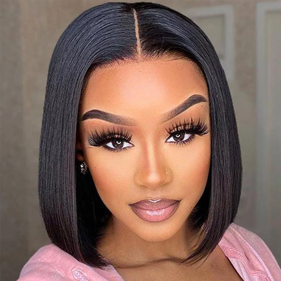 

Short Bob Wigs Human Hair Straight 13x4 Full Lace Frontal Bob Wigs Natural 180% Density Transparent Lace Frontal Wig Pre Plucked