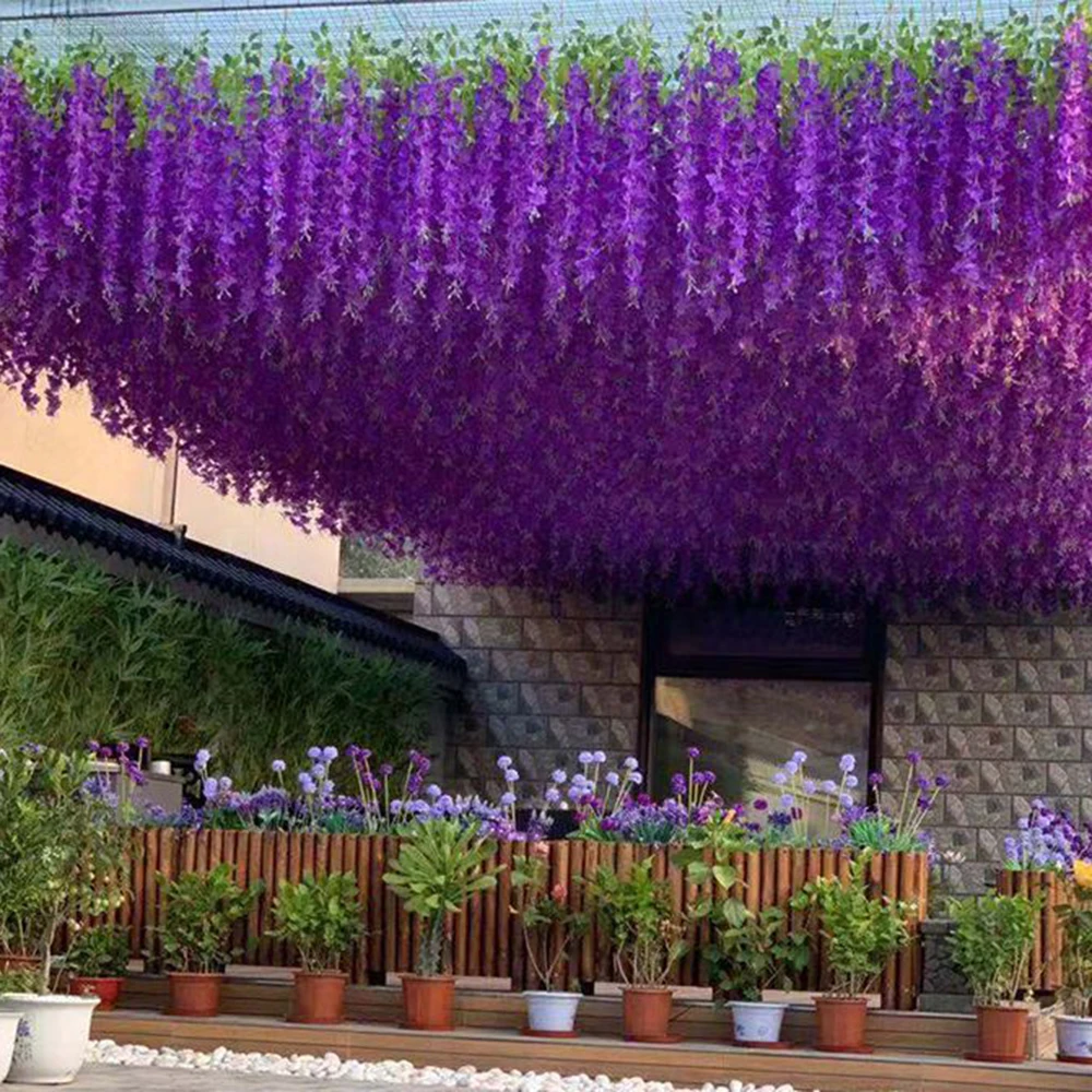 12pcs Wisteria Artificial Flowers String Party Purple Pink White Rattan Fake Plant Vine Hanging Garland Party Home Wedding Decor