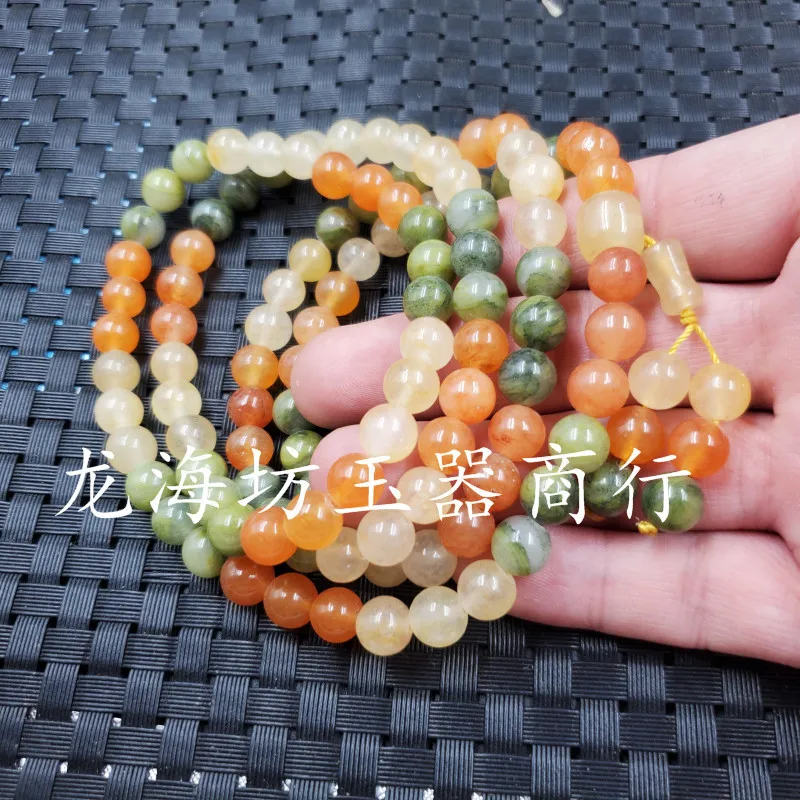 Jade Bracelet Xinjiang Hetian Jinsi Jade Ball Bracelet8mm round Beads108Bracelet Multi-Circle Bracelet Bracelet