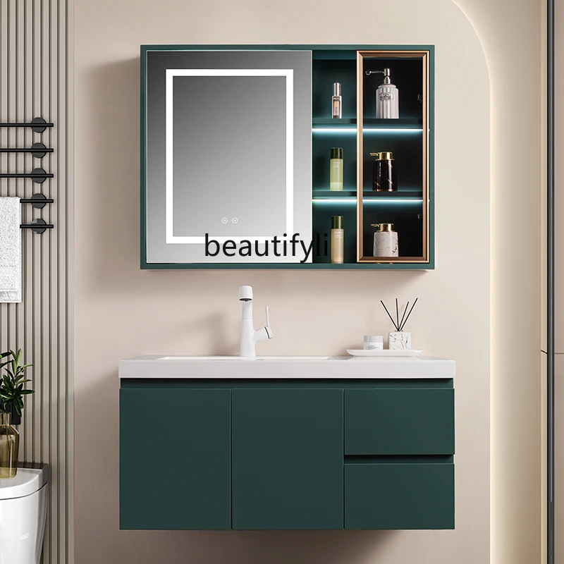 

Modern Minimalist Oak Bathroom Cabinet Combination Hand Washing Washbasin Cabinet Mirror Cabinet Bathroom Table