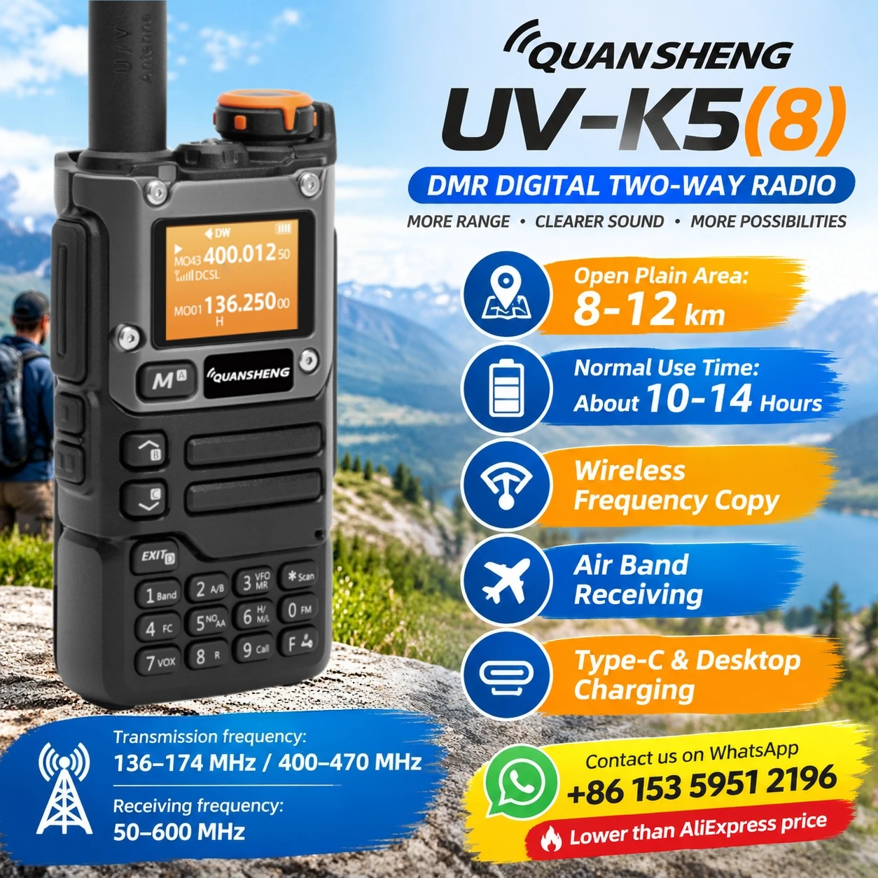 Quansheng Uv-K5(8) Portable Walkie Talkie Wireless Copy Frequency Am Vhf Uhf Radio Ham Radio Outdoor Emergency Communication