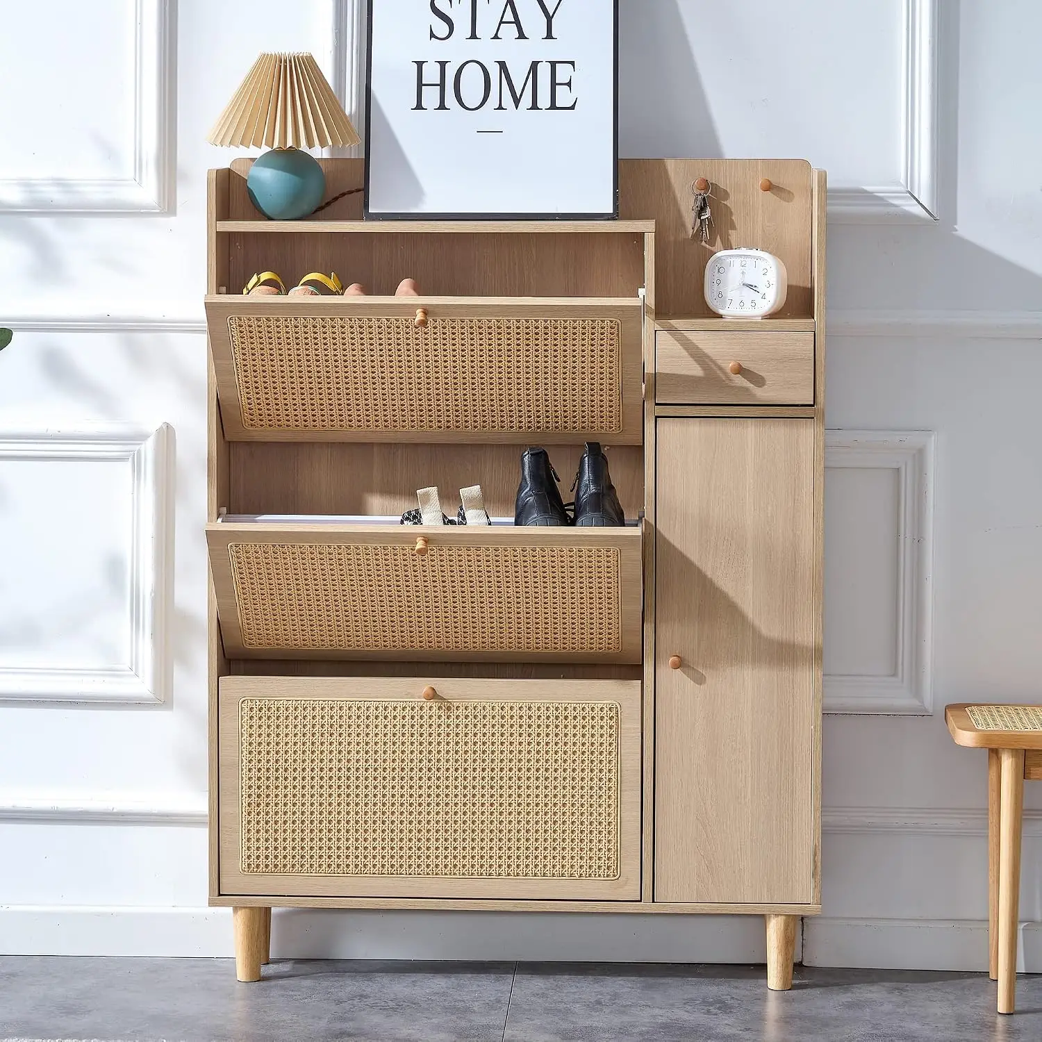 Rattan Rattan Shoe Cabinet Minimalist Storage with Drawer Wooden Concealed Shoe Rack for Corridor & Living Room, Customized - Aliexpress Deal