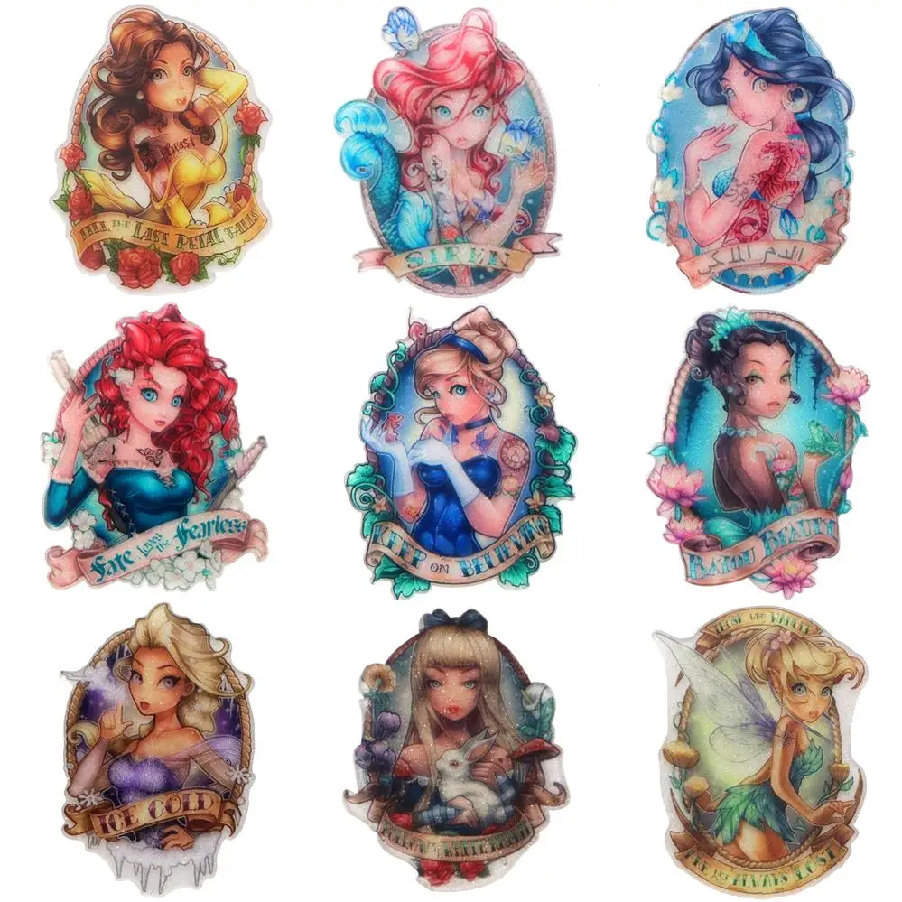 Disney Jasmine Merida 5pcs Planar Resin Flatback Glitter Claer Acrylic Craft Supplies Cabochon Scrapbook DIY Hair Bow Material