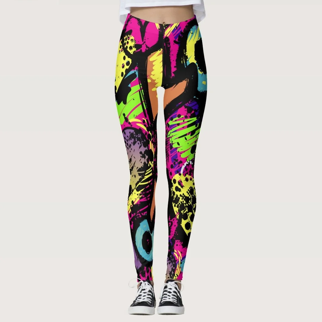 Pantaloni da yoga da donna stampati con graffiti geometrici 3D Moda da corsa Fitness Leggings a vita alta Pantaloni sportivi quotidiani all'aperto per le donne