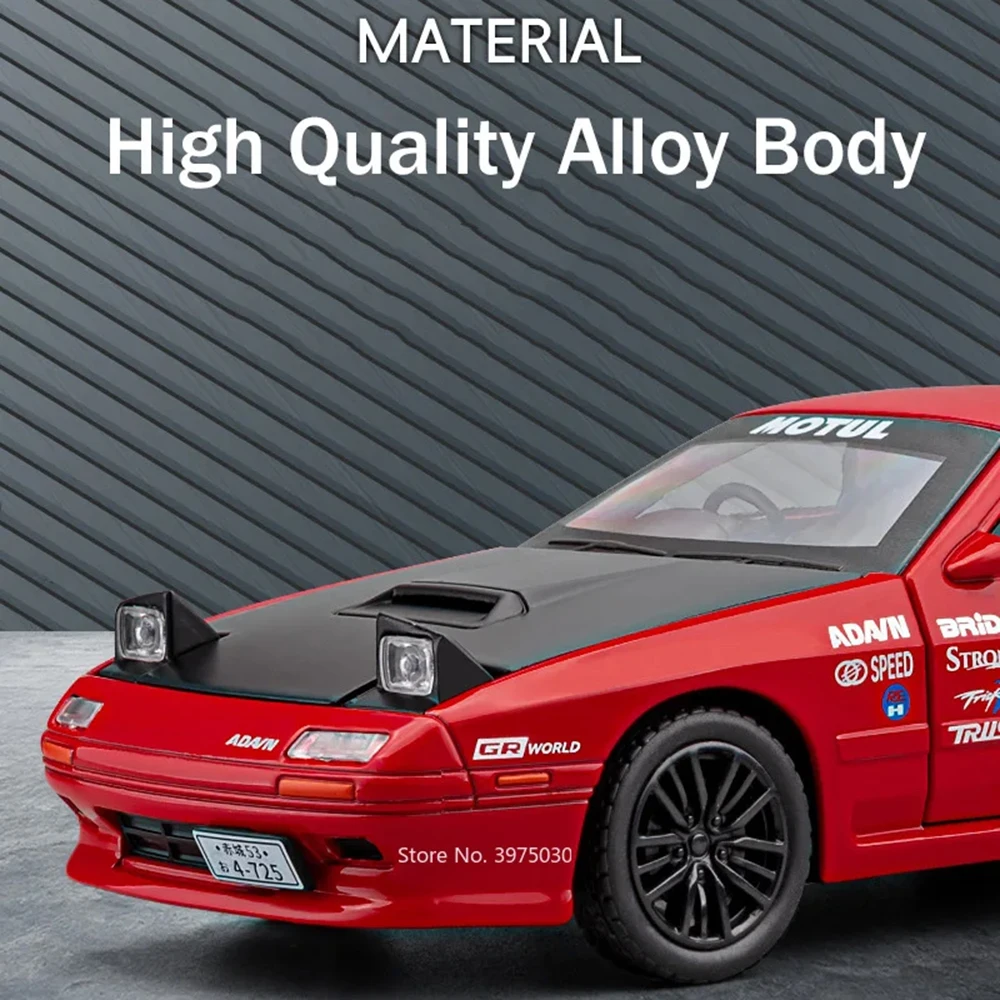 1:32 Scale Mazda RX7 Models Alloy Cars Diecast Toys 4 Doors Opened Miniature Sports Car Wheel Pull Back Vehicles Collection Gift