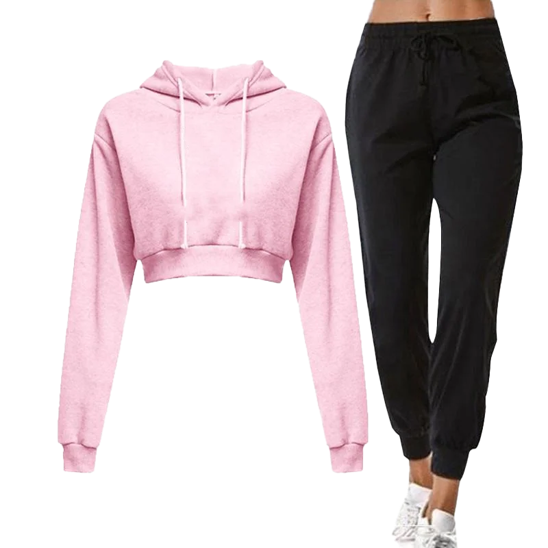 New Spring/Summer Fashion Pure Cotton Women's Open Navel Hooded Long sleeved Top+Pants Women's Two Piece Set