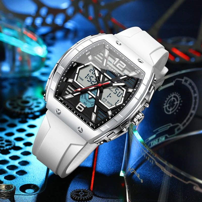 LIGE Top Brand Men\'s Watches Luxury Square Quartz Watch 5Bar Waterproof Luminous Chronograph Dual Display Watch Men Date Clock