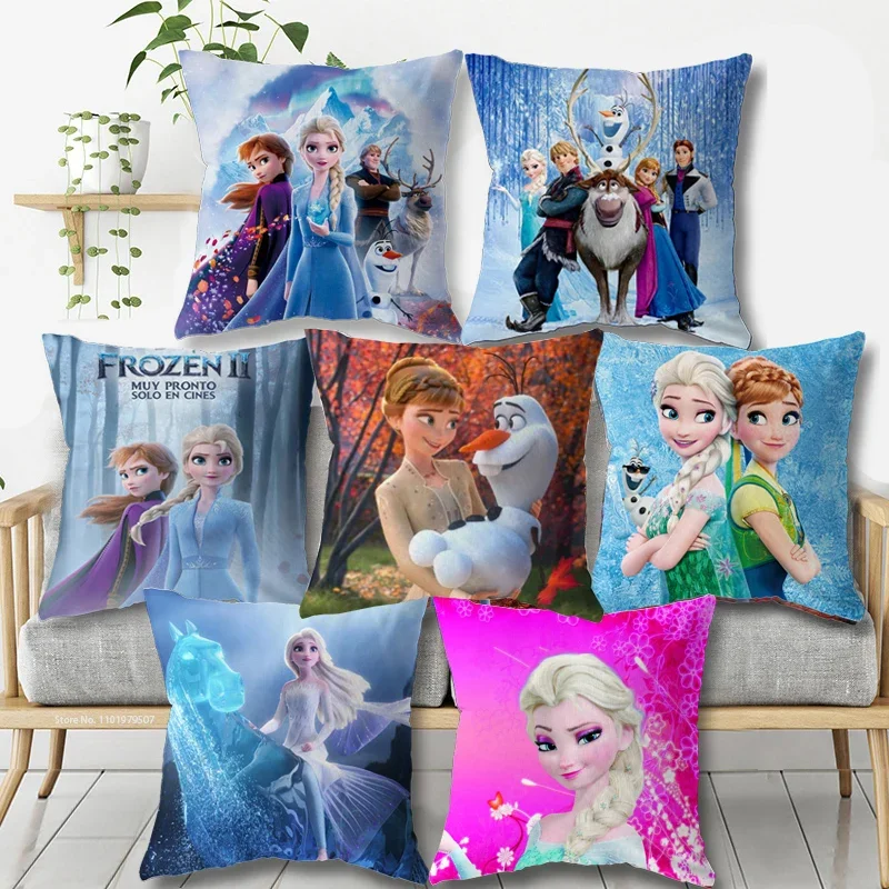 DIsney Elsa Pillow Case Cushion Cover Decorative Sofa Bedroom Soft Pillowcase Christmas Home Decor 40x40cm