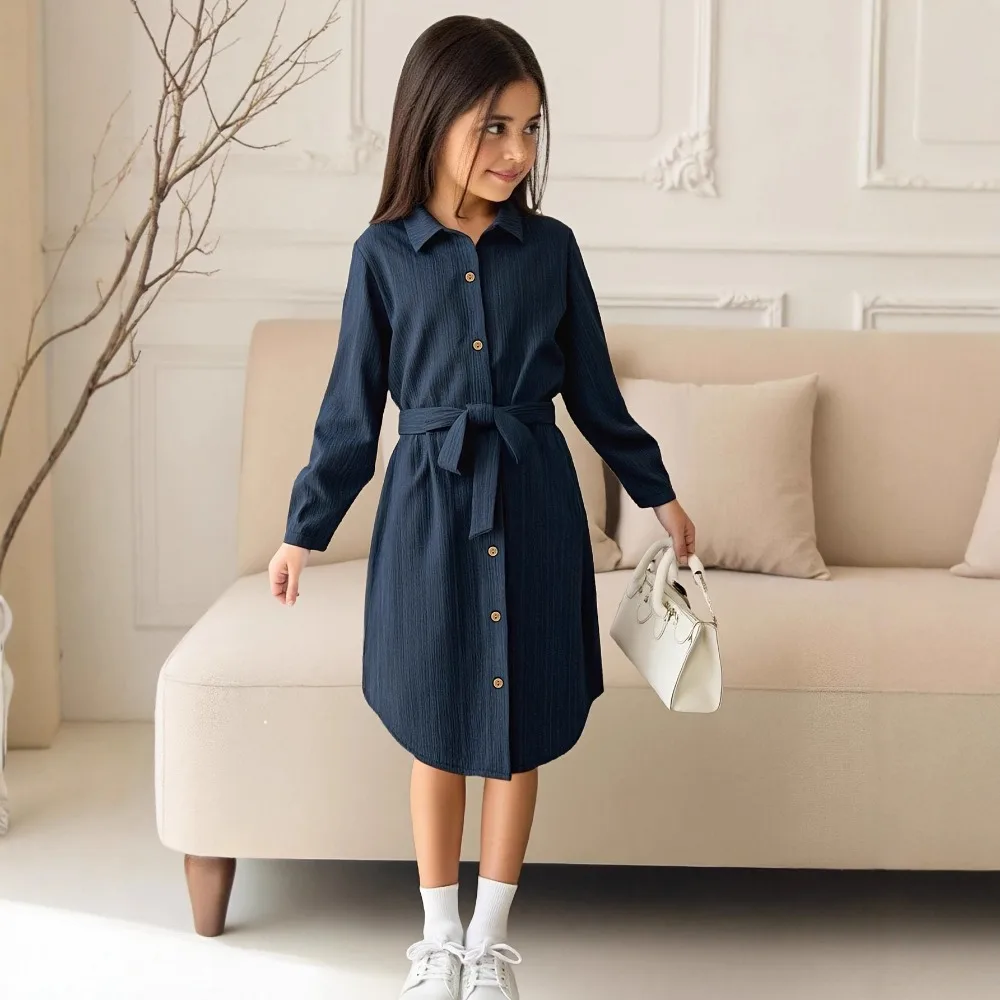 Teen Boys Girls Polo Neck Asymmetrical Hem Midi Dress Minimalist Comfort Casual Vacation Back  School Outfit