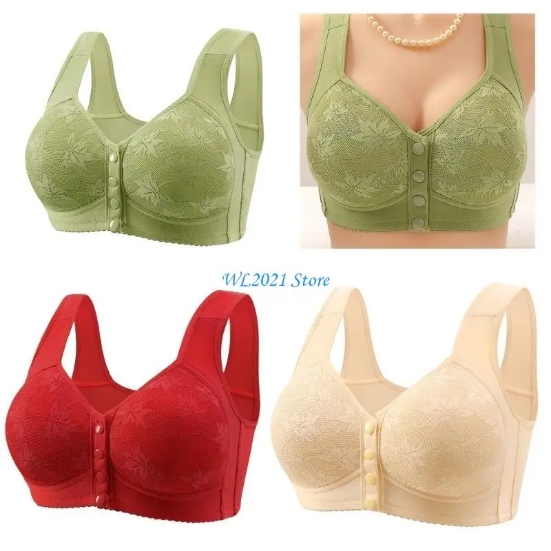 

G5GC Senior Women's Wirefree Vest Bra with Easy Wear Front Button Closure Design Soft Cotton Fabric Brassiere Underwear