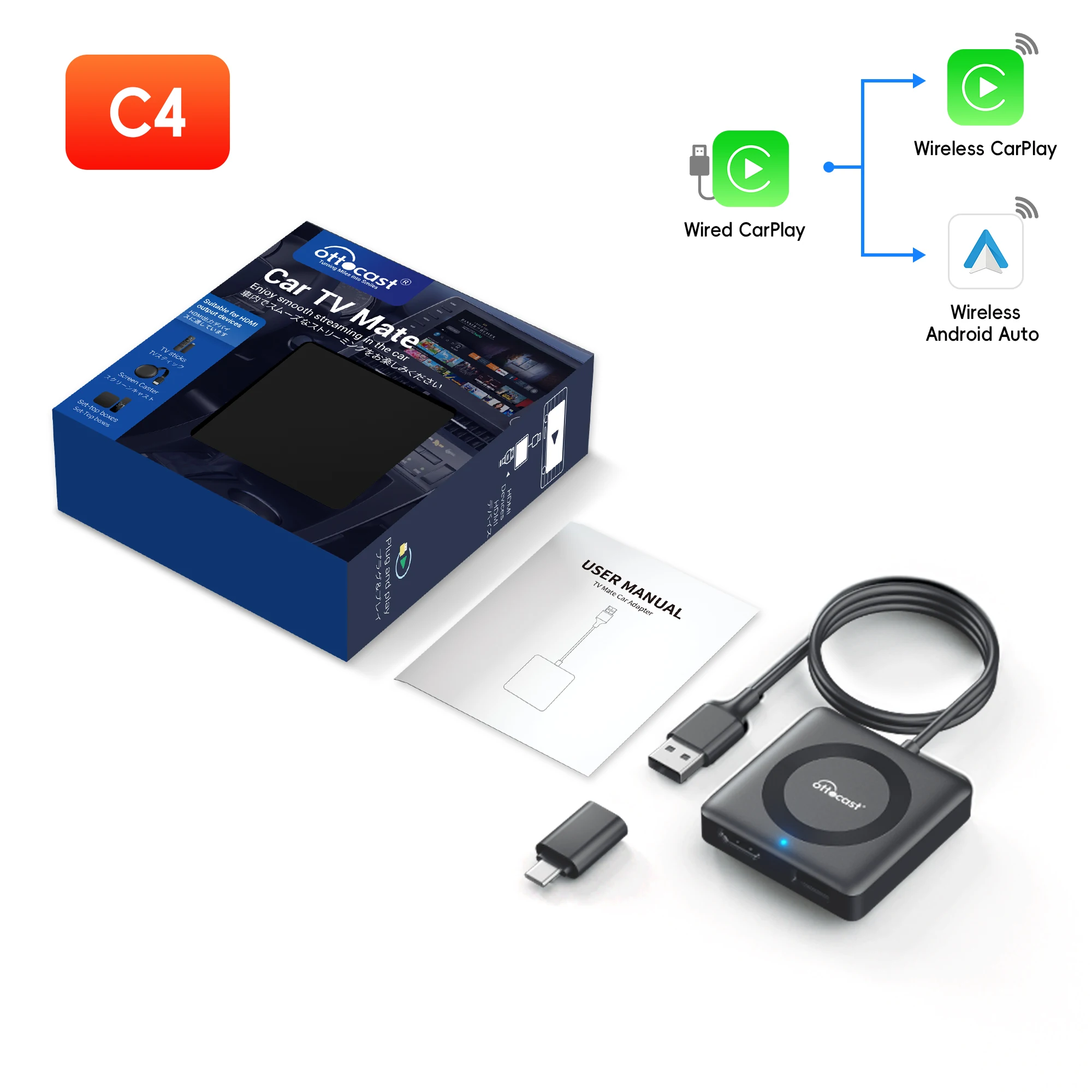 Ottocast Car TV Mate HDMI変換アダプター Ottocast Mate Pro HDMI In Streaming Car Console Upgrade